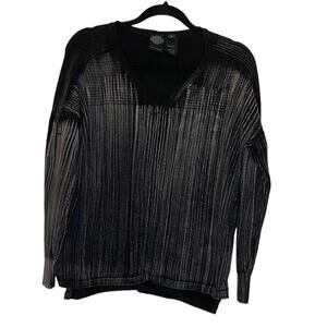 Harley-Davidson Soft Black Gray V-neck long Sleeve Stripe Cotton Top Womens